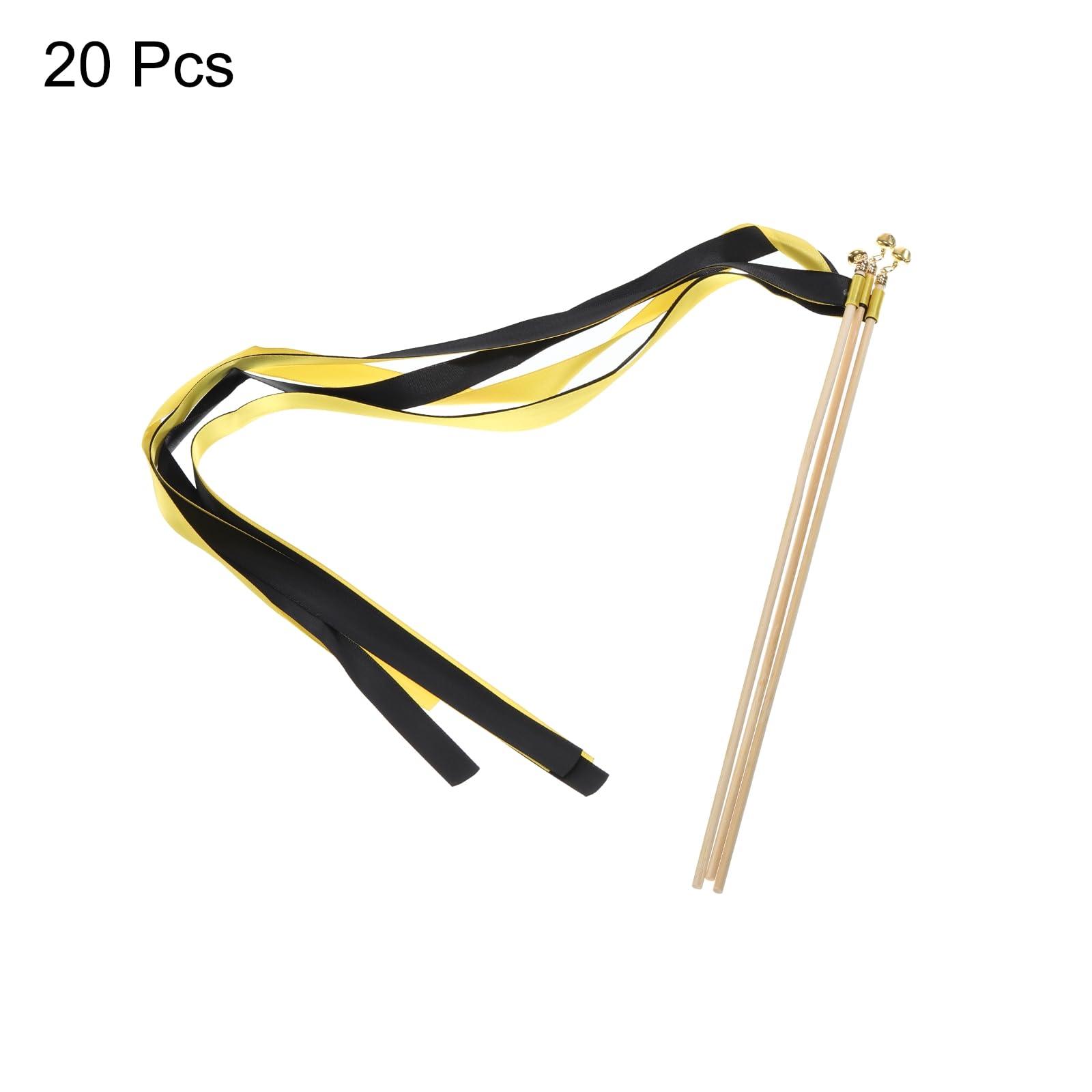 sourcing map 20Pcs Wedding Ribbon Sticks Party Ribbon Streamers Sticks for Wedding Party Celebration Golden,Black 7