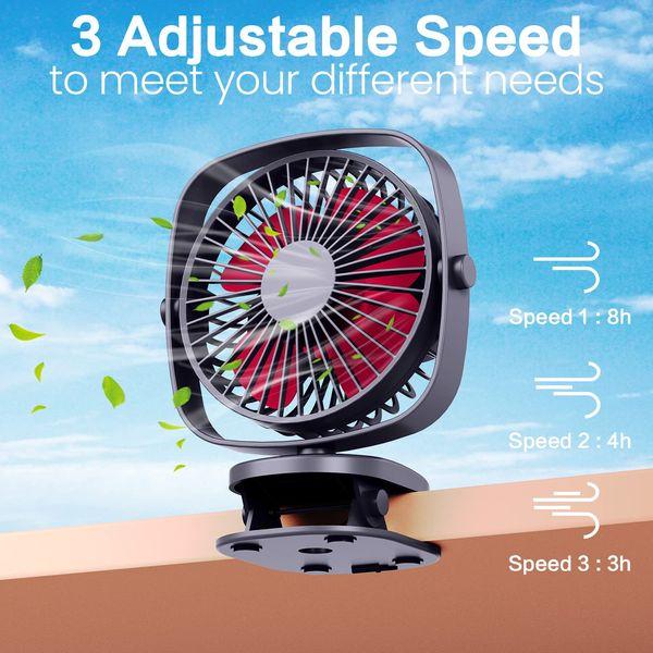 VersionTech Clip on Stroller Fan, Mini Personal Desk Fan with USB Rechargeable Battery Operated and 360° Rotation for Home Room Baby Bed Office Car Outdoor (Black) 3