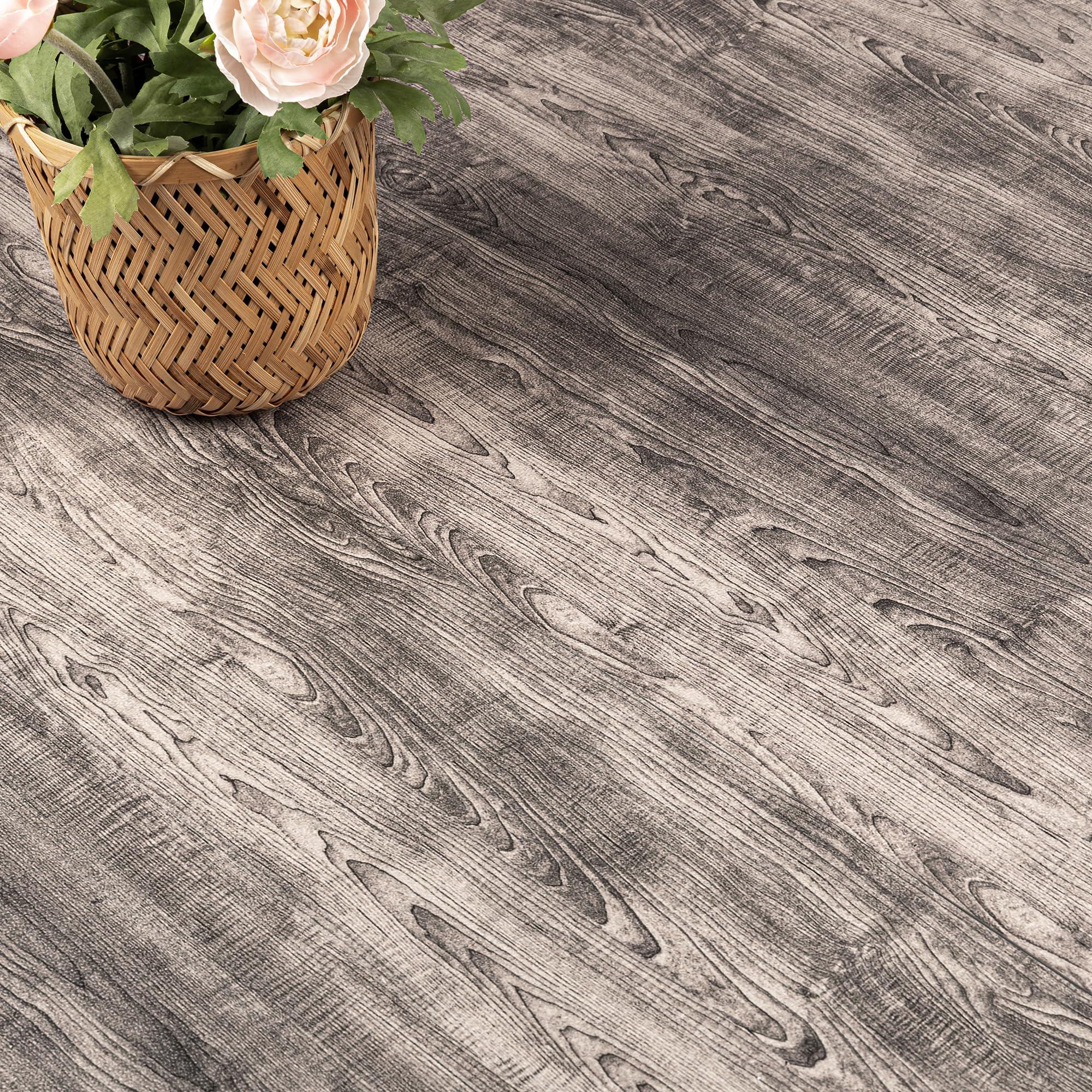 Self Adhesive Floor Tile Vinyl Flooring Planks Wood Effect Peel and Stick Tile for Bathroom Kitchen Living Room Floor Planks Grey Wood 15X90cm 8pcs (1.08m²)