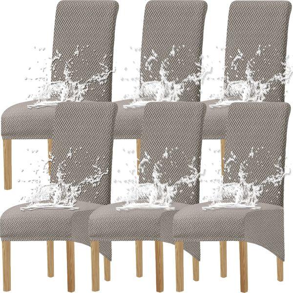 KELUINA Waterproof XL Size Jacquard Chair Covers Stretch Spandex High Back Chair Slipcover for Wedding Party Dining Room Home Decor(Light Gray1, Set of 6) 0