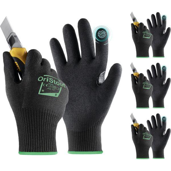 Cut Resistant Work Gloves, EN388 4X43F Level 6, Touchscreen, Sandy Nitrile Coated Firm Grip, Cut Proof Protective Gloves for Woodworking, Warehouse, Fishing, Kitchen, Gardening(3 Pairs, Medium/8) 0