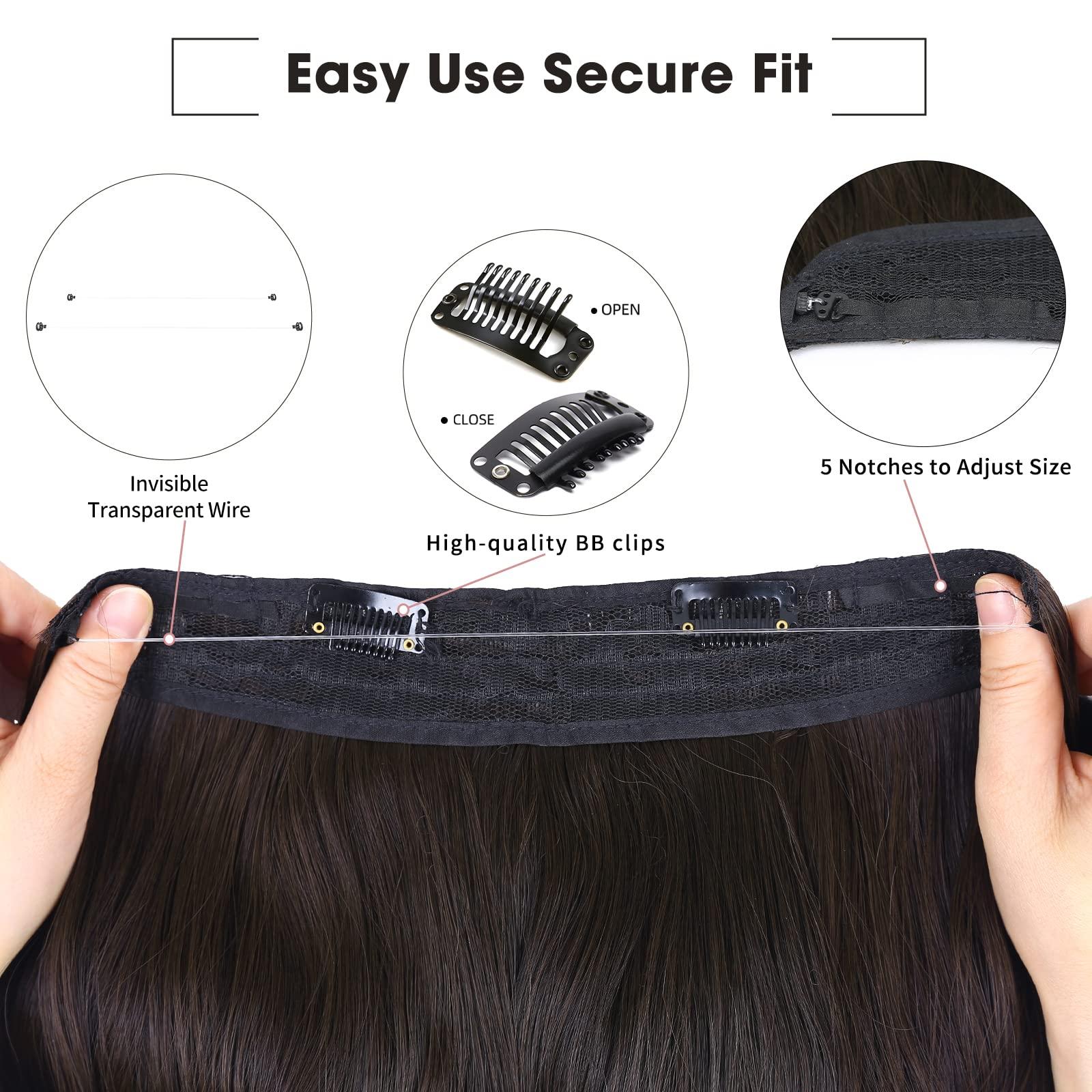 Invisible Wire Hair Extensions with Adjustable Transparent Wire, 20 Inch Synthetic Halos Hair Extension with 5 Adjustable Sizes, Secret Wire Hair Extensions Clip In Real Hair (Color: Auburn Brown) 2