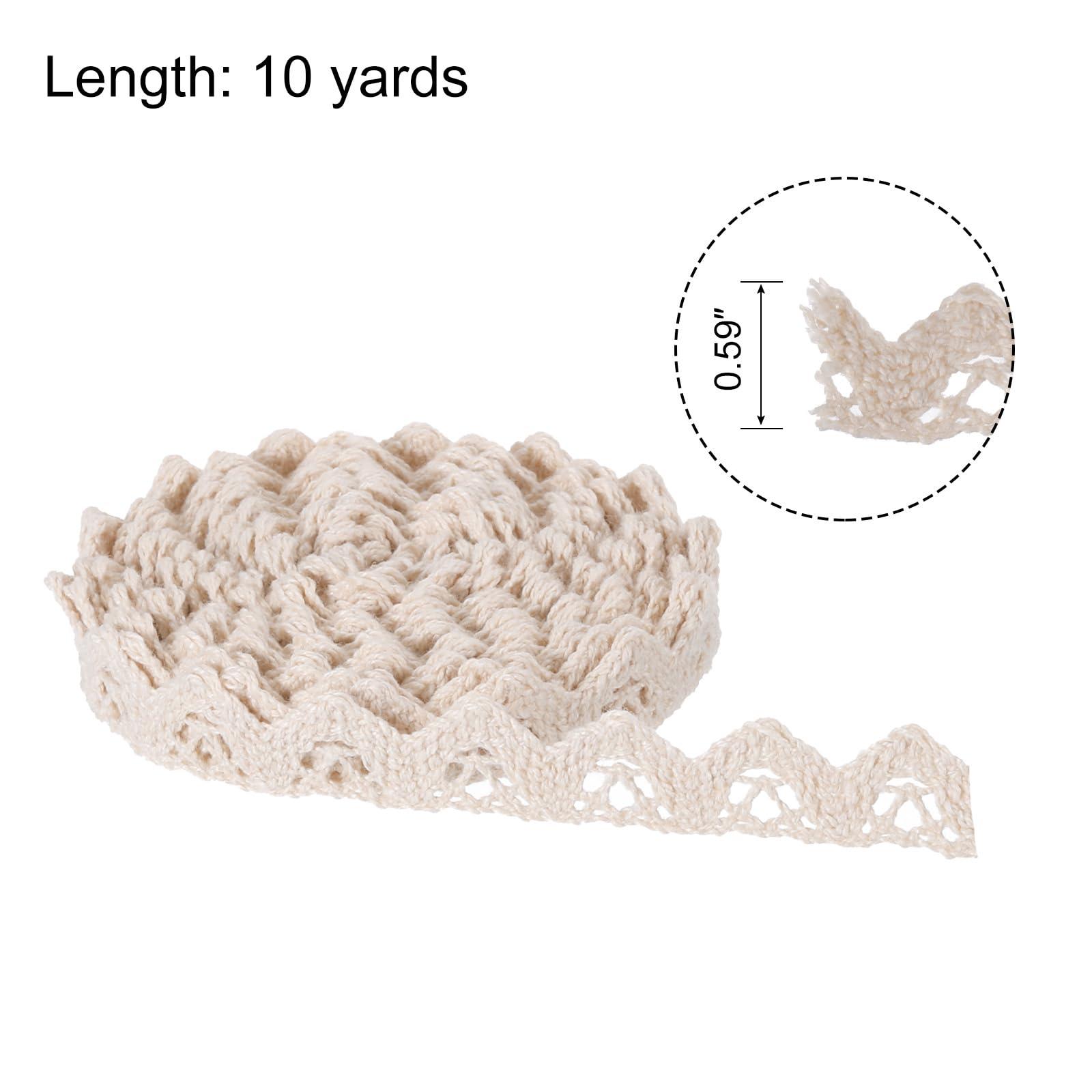 sourcing map Lace Ribbon 10 Yards 0.59 Inch Cotton Lace Trim for Craft,Gift Wrappers,Headbands,Wedding Beige Style 10 1