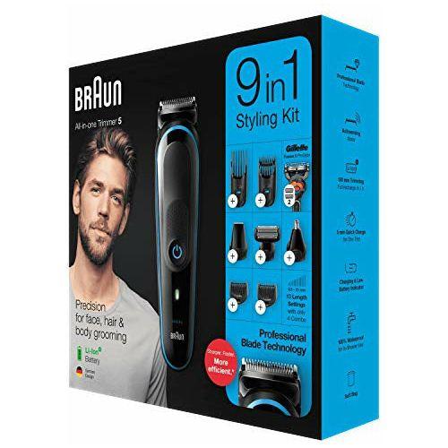 Braun 9-in-1 All-in-one Trimmer 5 MGK5280, Beard Trimmer for Men, Hair Clipper and Body Groomer with AutoSensing Technology and 7 Attachments, Black/Blue, UK Two Pin Plug 4