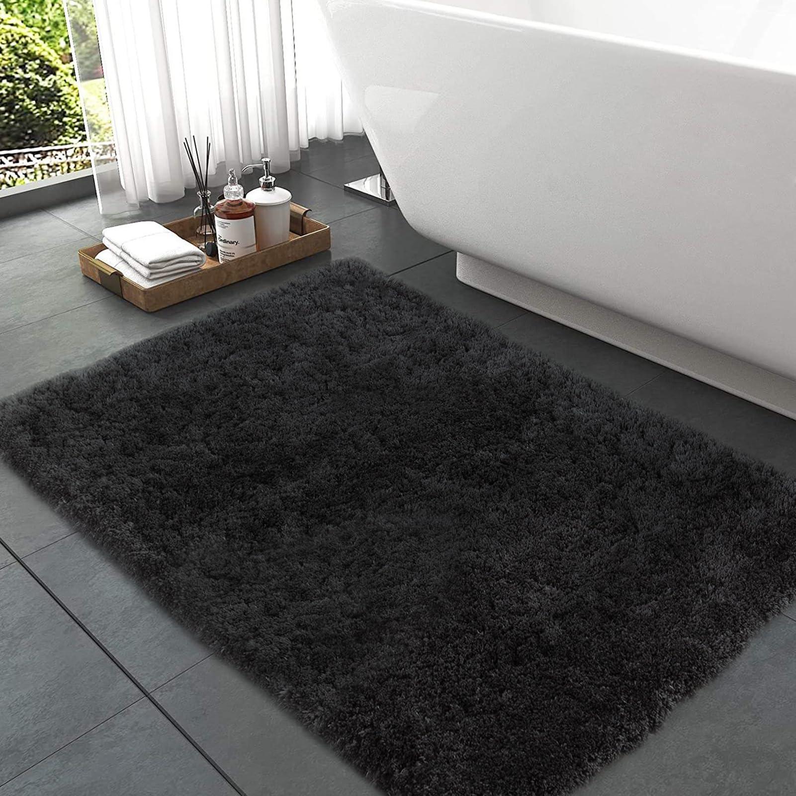 Mibao Bath Mat 60 x 120 cm Non-slip Bath Mats for Bathroom, Super Soft Bath Rug, Fluffy and Shaggy Bathmat, Machine Washable Bathroom Mat, Black Grey Barrier Mat 0