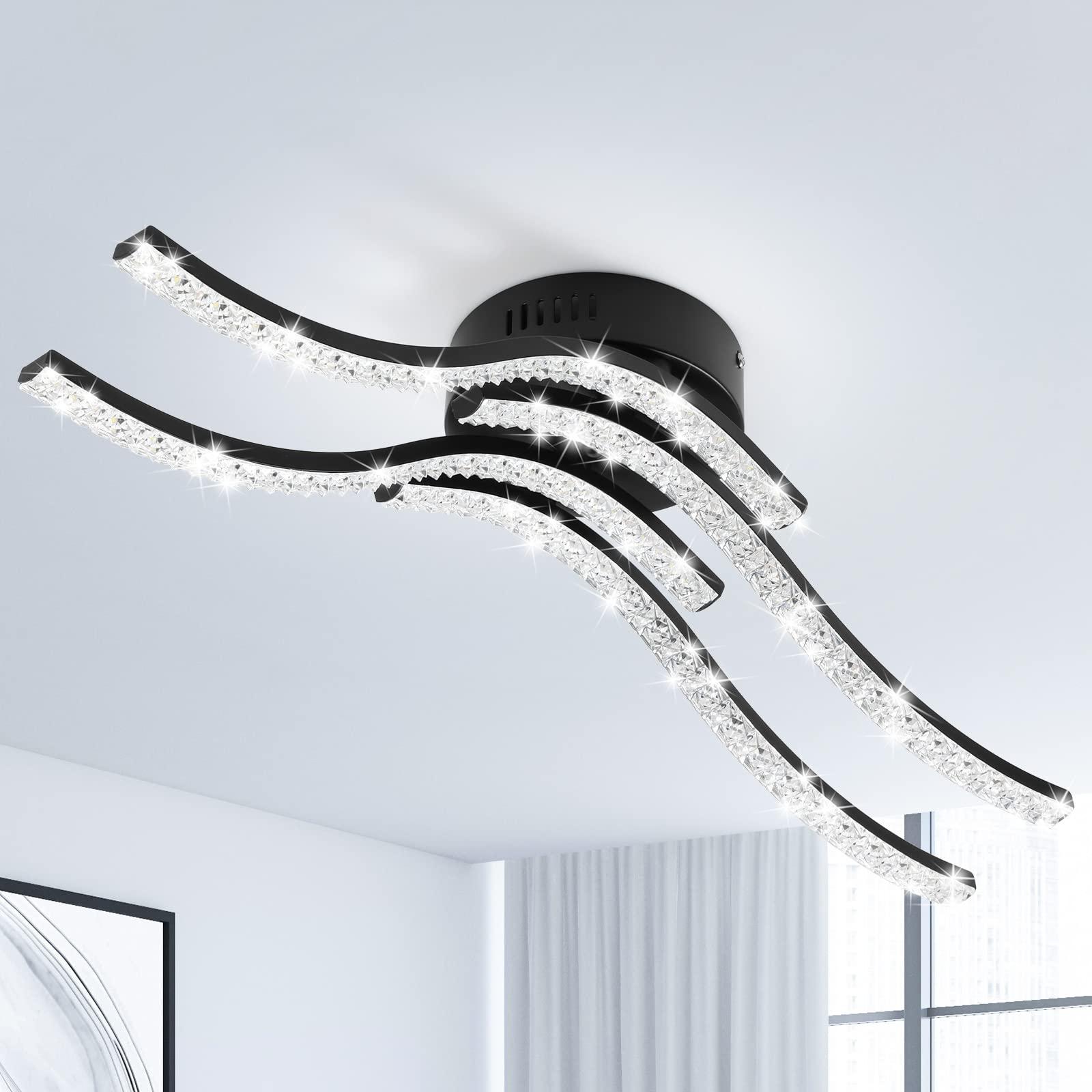 Zewanny LED Acrylic Ceiling Light 4 Built-in LED Boards,Flush Mount Ceiling Lights,32W 5500K,Wave Elegant Curved Design Ceilings Light Modern,for Dining Room Bedroom Kitchen Corridor 0