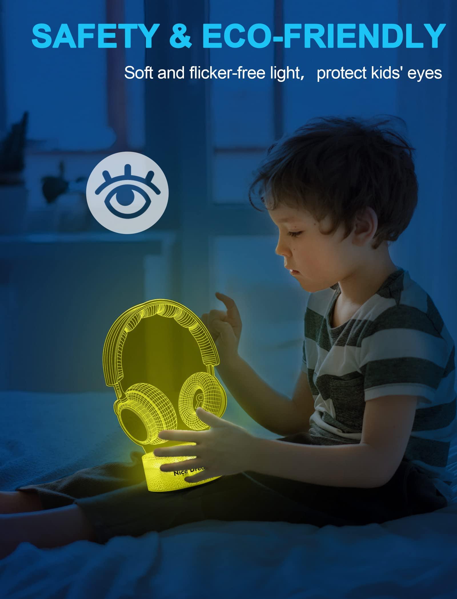 Nice Dream Headphones Night Light for Kids, 3D Illusion Night Lamp, 16 Colors Changing with Remote Control, Room Decor, Gifts for Children Boys Girls 2