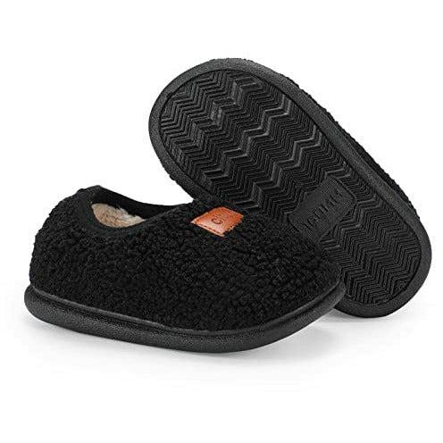 Boys Girls Slipper Winter Kids Plush Fleece House Shoes Hook and Loop for Toddler with Anti-Slip Sole (Slip-Black, 16CM) 0