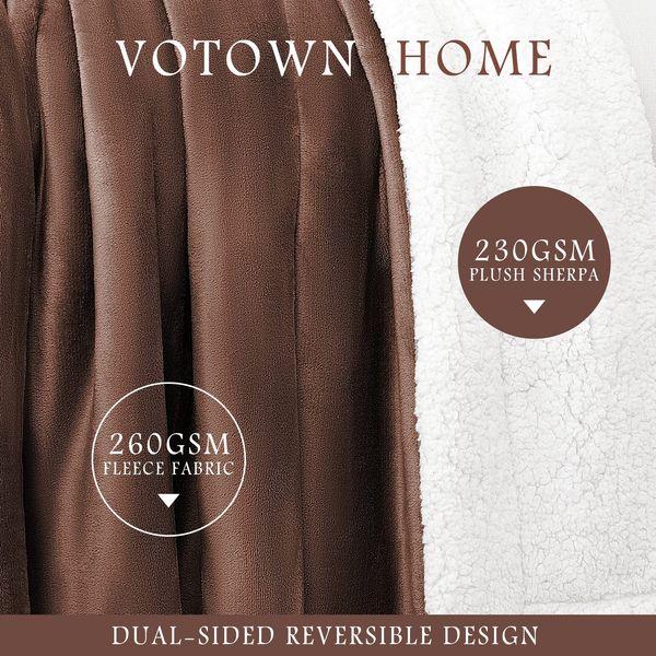 VOTOWN HOME Sherpa Fleece Throw Blanket, Comfy Blanket for Bed and Couch Double/Twin Size, Soft Fluffy Warm Winter Blanket for Sofa, 150x200 cm Brown 1