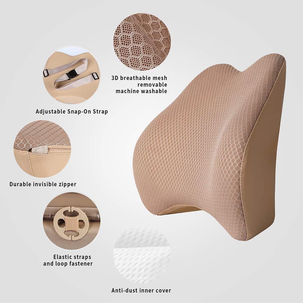 Livtribe Lumbar Support Pillow for Car, Memory Foam Back Support Cushion Universal Fit for Car, SUV, Truck, Office Chair, Wheelchair (Beige) 1