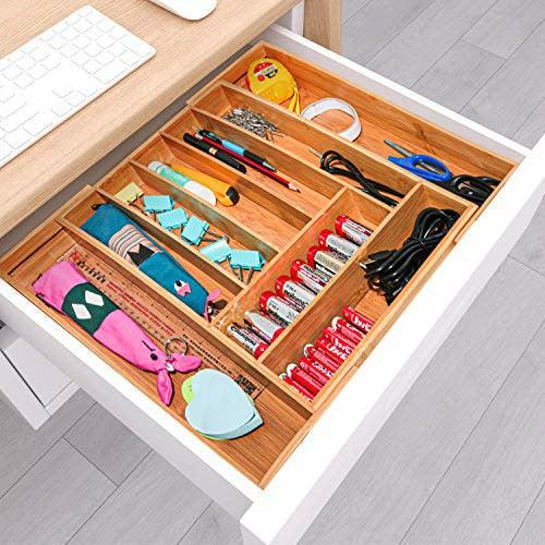 simpdecor Bamboo Expandable Cutlery Tray Utensil Drawer Organiser Adjustable Kitchen Drawer Divider 5-7 Compartments Expandable 3