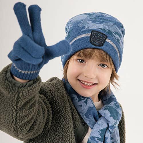 accsa Boys Hat Scarf and Gloves Set Camo Winter Warm Set Knit Cuff Beanie Cap Stretchy Magic Gloves Kids Toddler Knitted Scarf One Size 3-6 Years 1