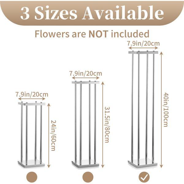 Sziqiqi 100cm Tall Flower Vases for Wedding Centerpieces Riser - 10 Pieces Silver Metal Flower Center Pieces for Road Leads Geometric Floor Flower Stand for Event Baptism Party Wedding Day Reception 3