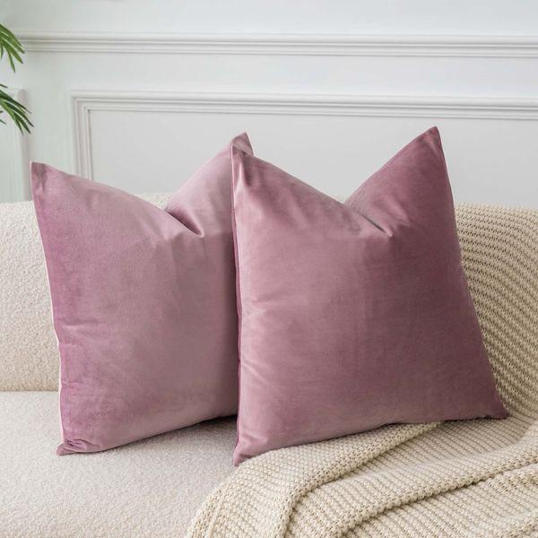 JUSPURBET Pink Purple 20x20 Velvet Throw Pillow Covers Set of 2,Decorative Solid Soft Cushion Cases for Couch Sofa Bed