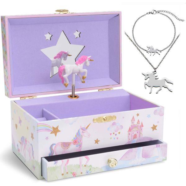 Jewelkeeper Unicorn Music Box & Little Girls Jewellery Set - 3 Unicorn Gifts for Girls