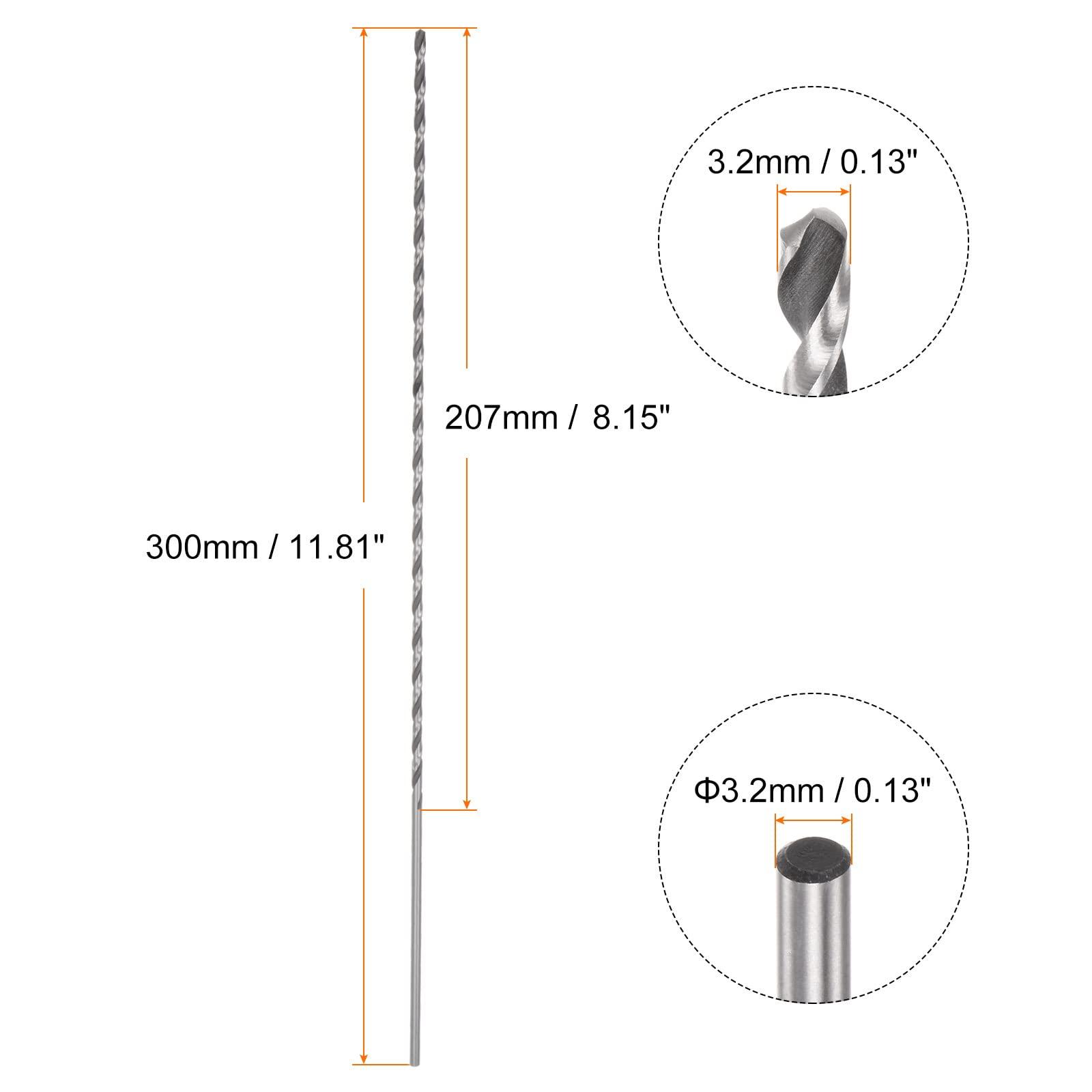 sourcing map 6542 High-speed Steel Twist Drill Bit, 3.2mm Drill Bit 300mm Length Extended Straight Shank Black Oxide Ground Drill Bit for Steel Aluminum Alloy 6