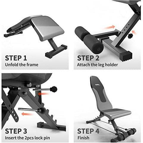 Amazon Brand - Umi Adjustable Weight Bench, Foldable Workout Bench Gym Equipment for Home, Flat, Incline, Decline Bench Press for Full Body Workout 3