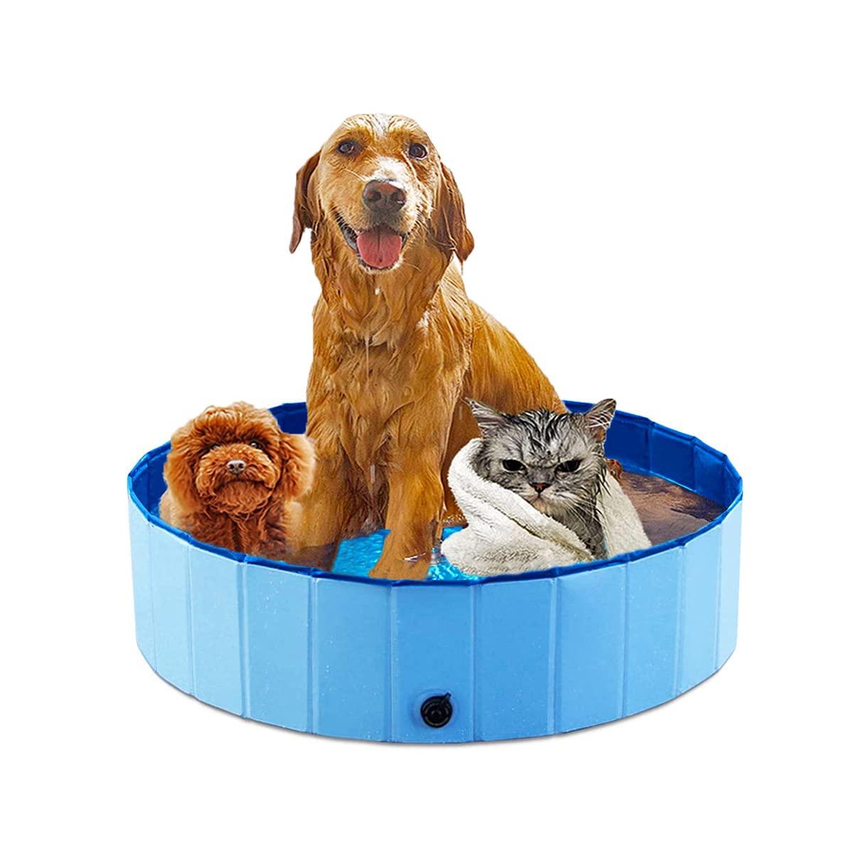 Dog Bath Tub dog pool dog paddling pool foldable pet dogs pool doggy swimming pool PVC round shape bathing tub playing pool for pets indoor/outdoor-80 * 20cm Blue