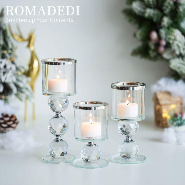 Romadedi Crystal Tealight Candle Holders - Tea Light Candle Holders Silver for Pillar Candles, Christmas Wedding Table Centrepiece Holiday Party Gift Living Room Modern Decor 3