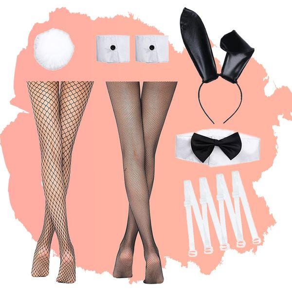 Alaiyaky Bunny Girl Senpai Cosplay Set, 12Pcs Bunny Costume Adult Sexy Bunny Bodysuit with Bunny Ears and Fishnet Socks, Bunny Maid Outfit for Halloween Christmas Masquerade (Pink, 2XL) 3