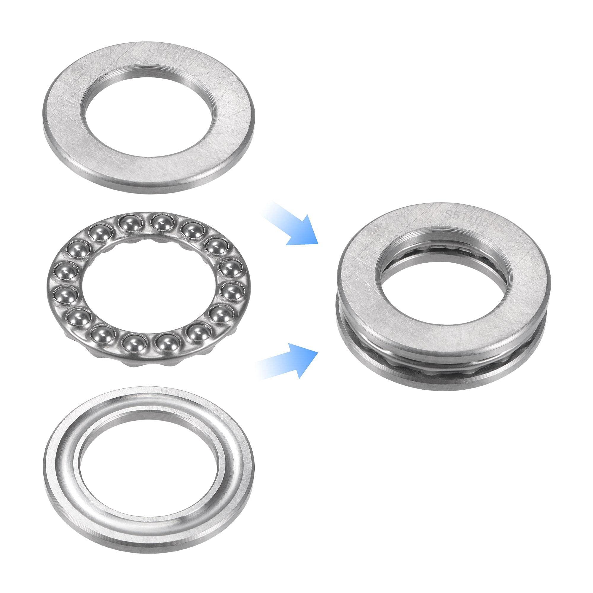 sourcing map S51105 Thrust Ball Bearing 25mm Bore 42mm OD 11mm Thick Stainless Steel with Washers 2pcs 4