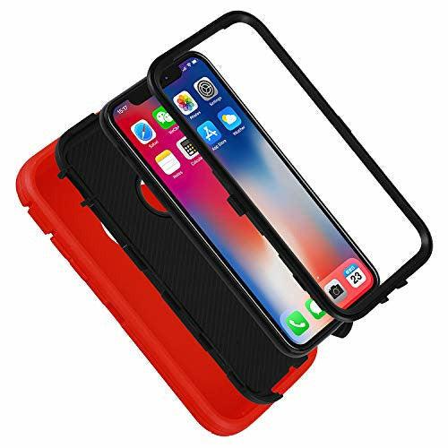 smartelf Compatible with iPhone X/Xs/10 Case Heavy Duty Shockproof Drop Proof Protective Cover Hard Shell for Apple iPhone Xs 5.8 inch-Red/Black 2