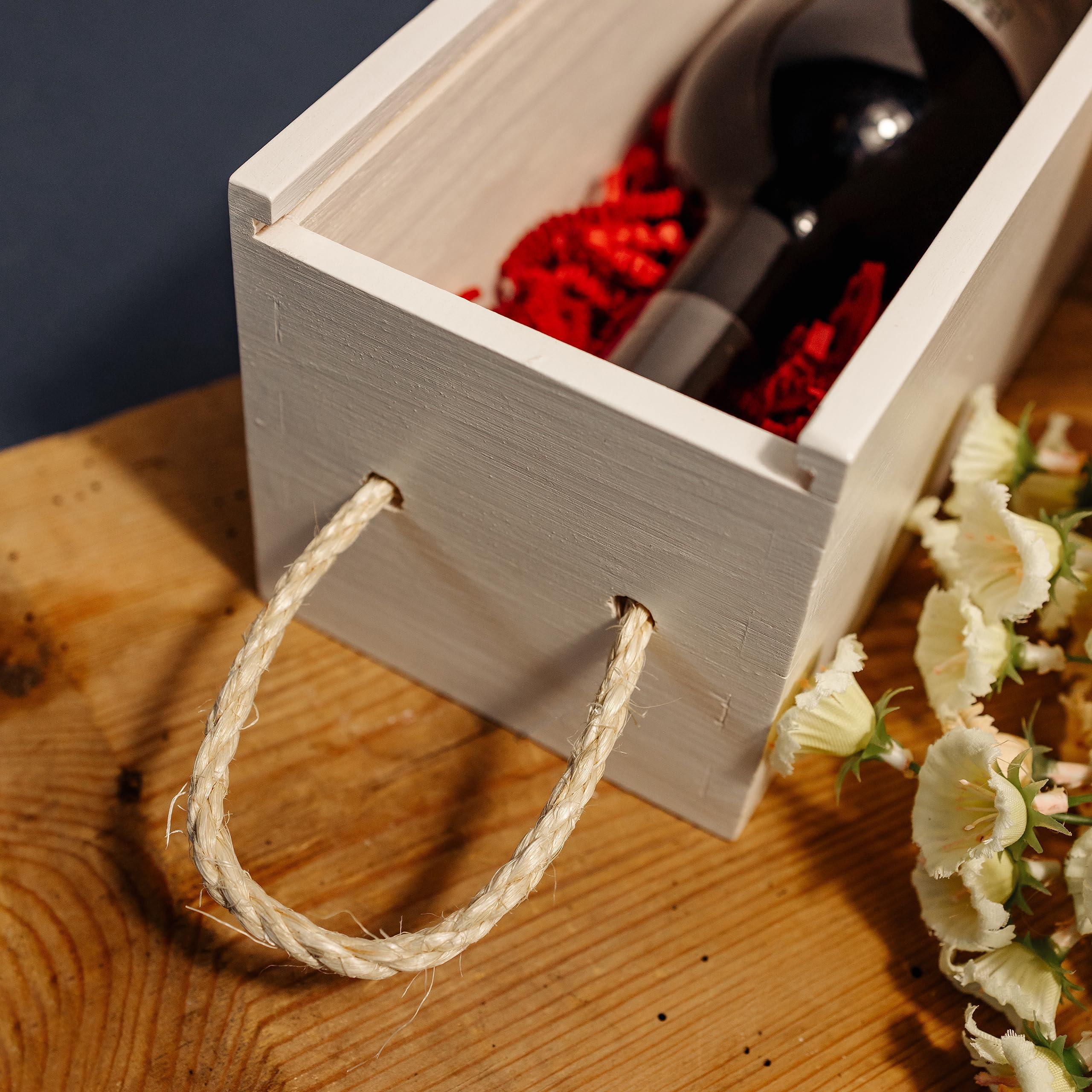 Creative Deco White Wooden Wine Box with Rope | 1 Bottle | 35.1x11x10cm | Natural Wood Wine Holder Wine Bottle Easter Gift Box Gift Storage Chest | Presentation Box 4