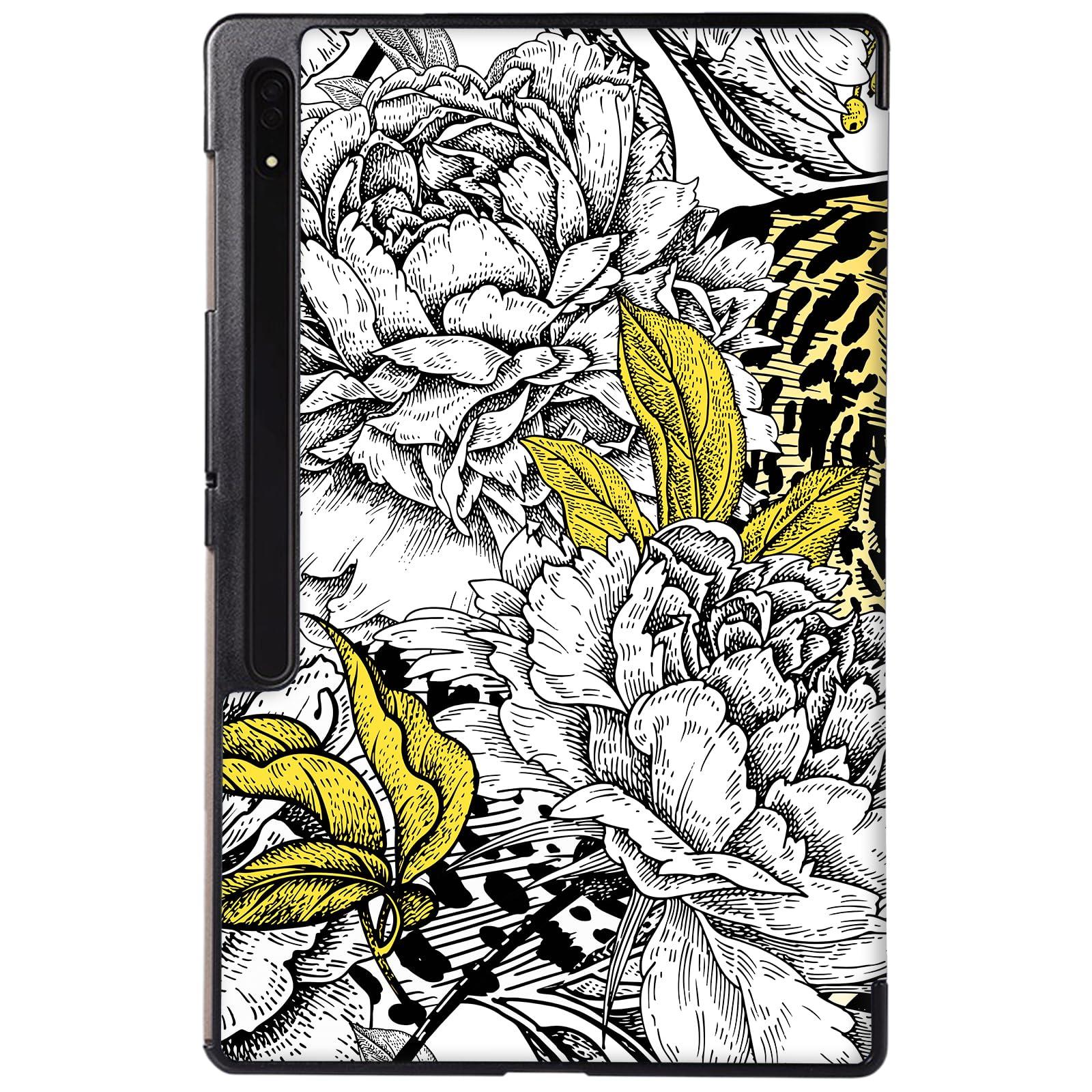 Berkin Arts Samsung Galaxy Compatible with Tab S8 Ultra Case 14.6 inch Model SM-X900/X906 Tri-Fold Stand Cover Maximalism Leopard Peonies Floral Pattern Animal Beast 2