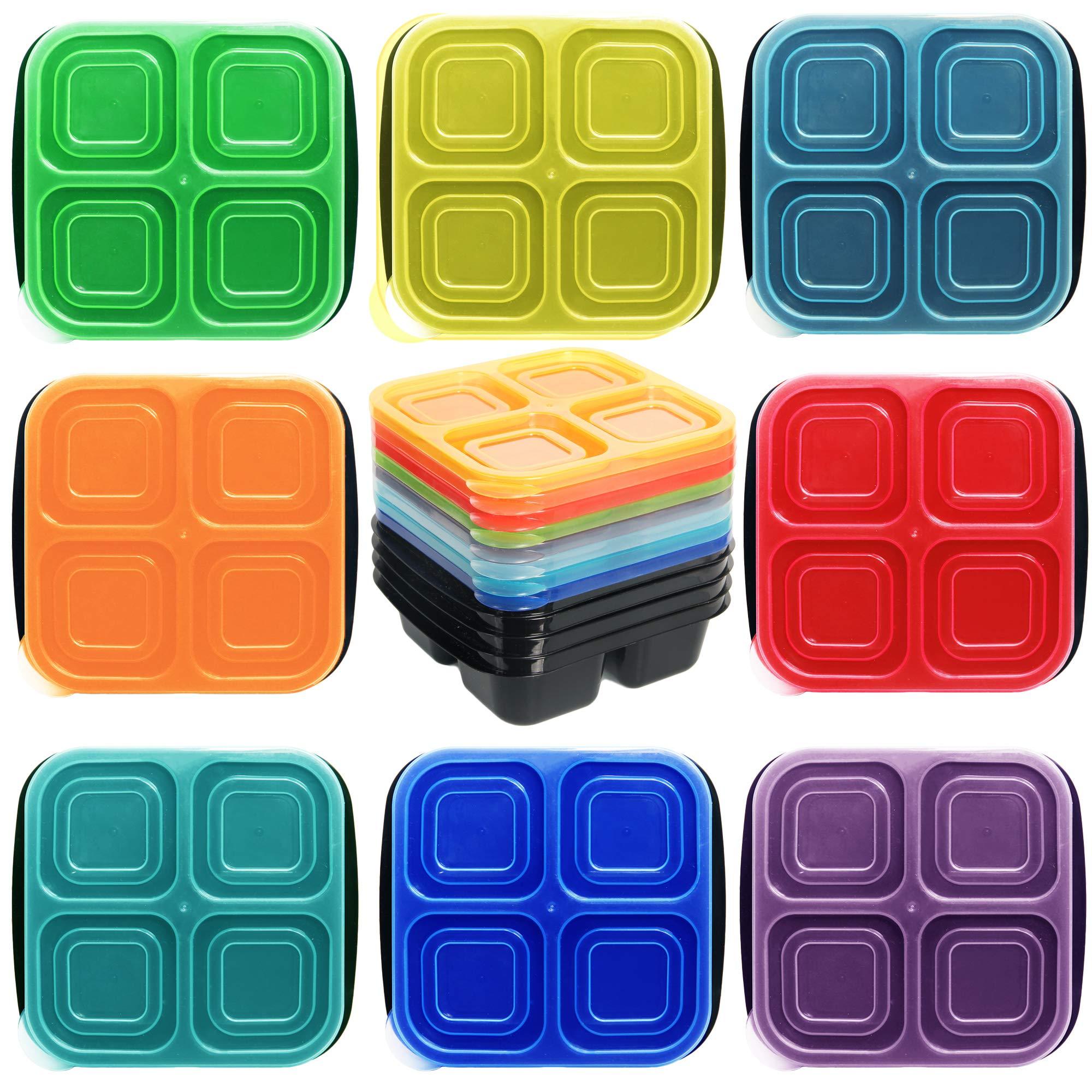 Youngever 8 Pack 4-Compartment Re-usable Snack Box Food Containers, Bento Lunch Box, Meal Prep Containers, Divided Food Storage Containers, in 8 Assorted Color 4