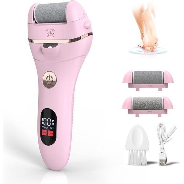 Electric Foot File Callus Remover, PEFOOK Waterproof Rechargeable Feet Callus Remover for Feet with 8 in 1 Foot Files Pedicure Kit Foot Care, 3 Roller Head and 2 Speeds Freely Adjustable (Pink)