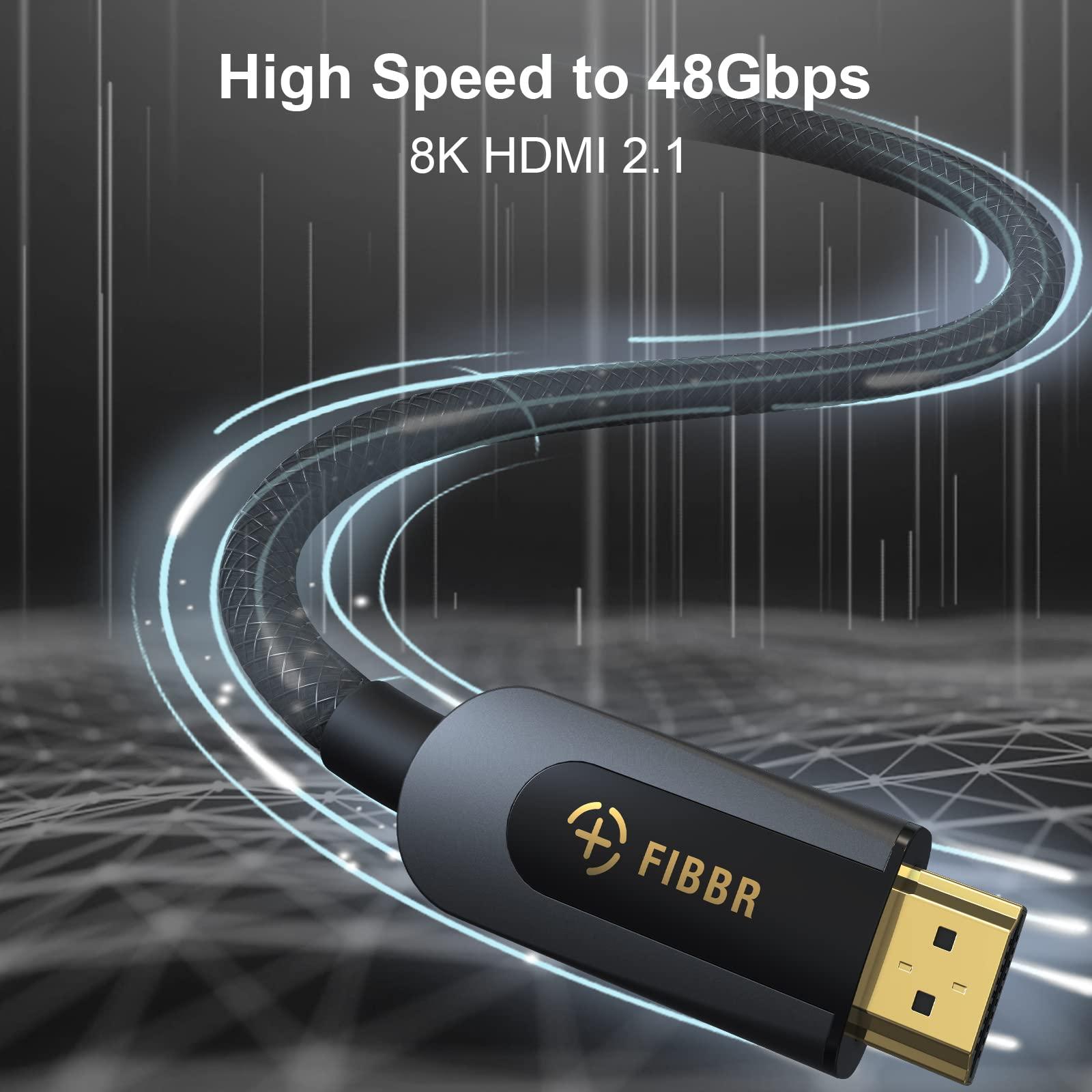 FIBBR 8K HDMI 2.1 Certified Cable, 8K@60Hz 4K@120Hz 48Gbps Ultra High-Speed HDMI Cable, UHD eARC Dolby Vision HDR10+ HDCP Compatible with HDTV Laptop Xbox PS Switch Monitor Blu-ray Soundbar DVD(2m) 3