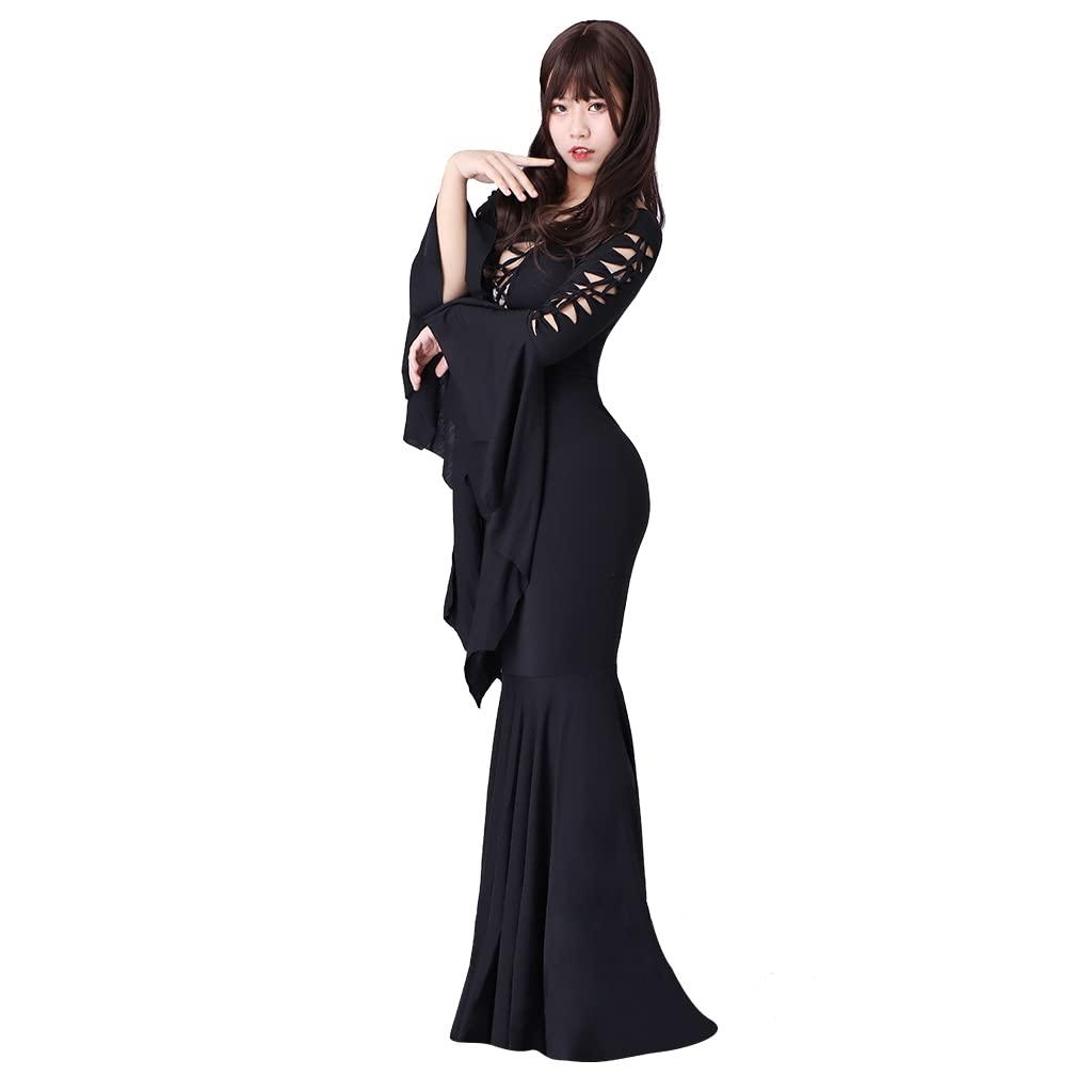 Fortunehouse Women's Morticia Addams Floor Dress Costume Adult Gothic Witch Vintage Dress, Black, L 3