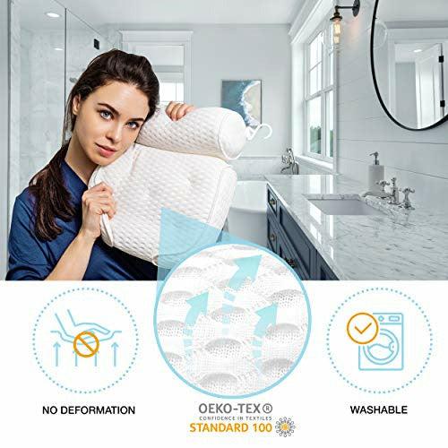 buonson Bath Pillow 4D with 7 Non Slip Suction Cups And Free Massage Brush - Luxury Bath Headrest Cushion for Head, Neck and Shoulder Support - Fits All Bathtub, Hot Tub and Home Spa 0