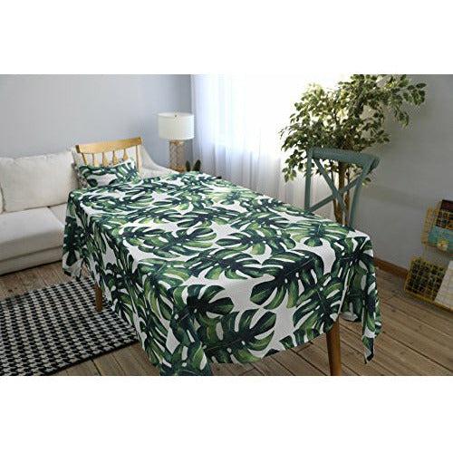 Drizzle Table Cloth Monstera Leaf Plant Palm Tree Rectangular Square Folding Table Cover Waterproof Polyester Cotton Country Garden for Kitchen Furniture (55 * 86in/140 * 220cm) 1