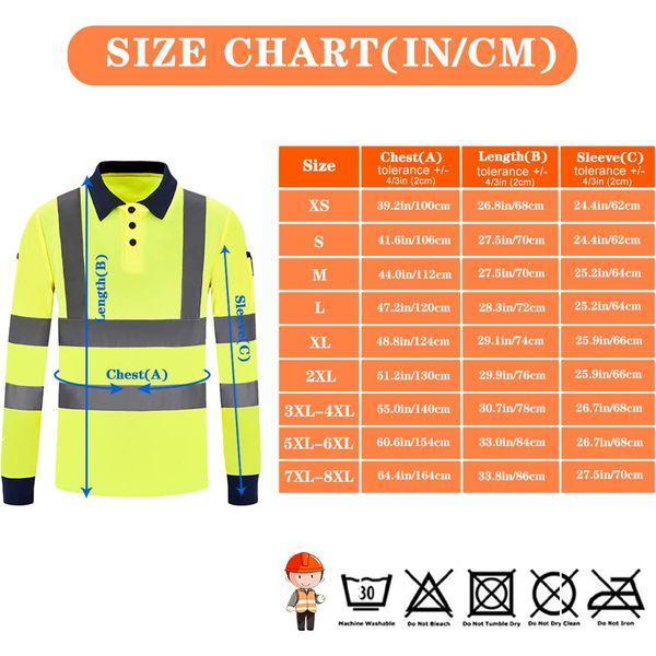AYKRM Hi Viz Polo Shirts Reflective Tape Safety Security Work Button T-Shirt Breathable Lightweight Double Tape Workwear Top(XS-8XL 1