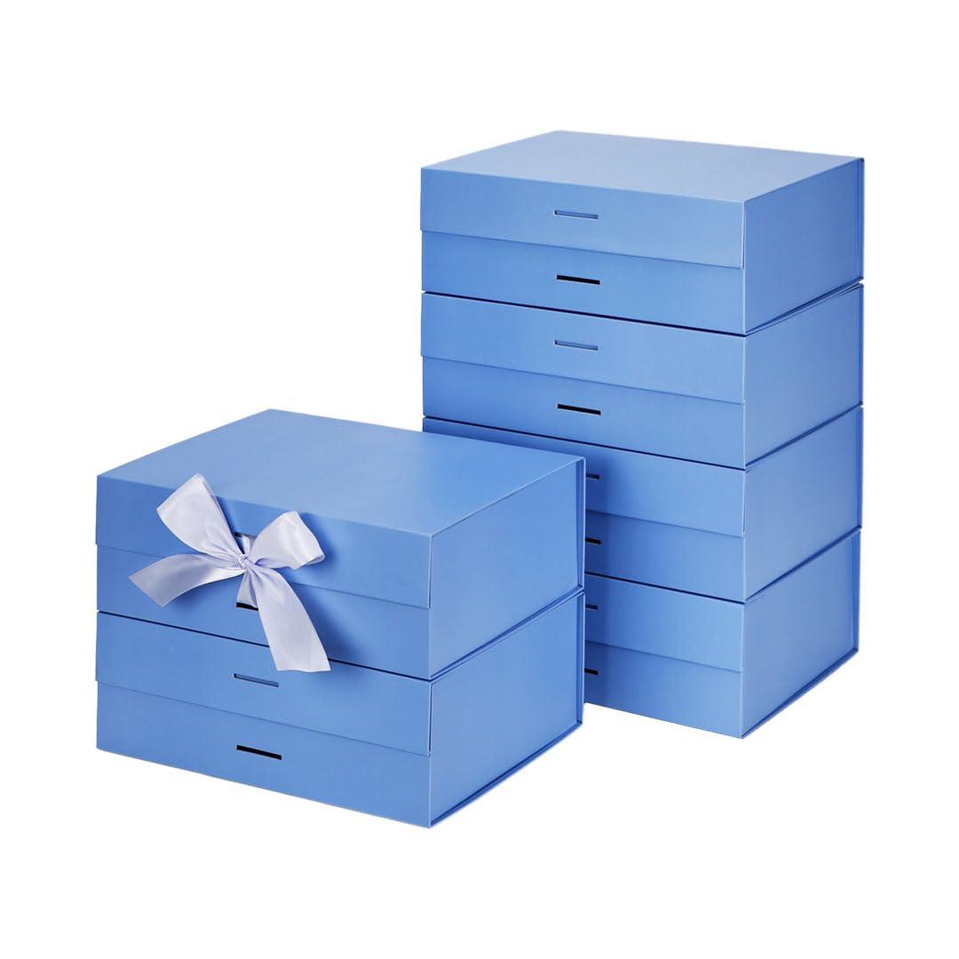 HUAPRINT Gift Box,Gift Boxes with lid 25.5x18.5x8.5 cm,Blue Magnetic Gift Box for presents,Folding Present Box for Gifts,birthday,Bridesmaid Proposal, Christmas,Valentines Day,pack of 6