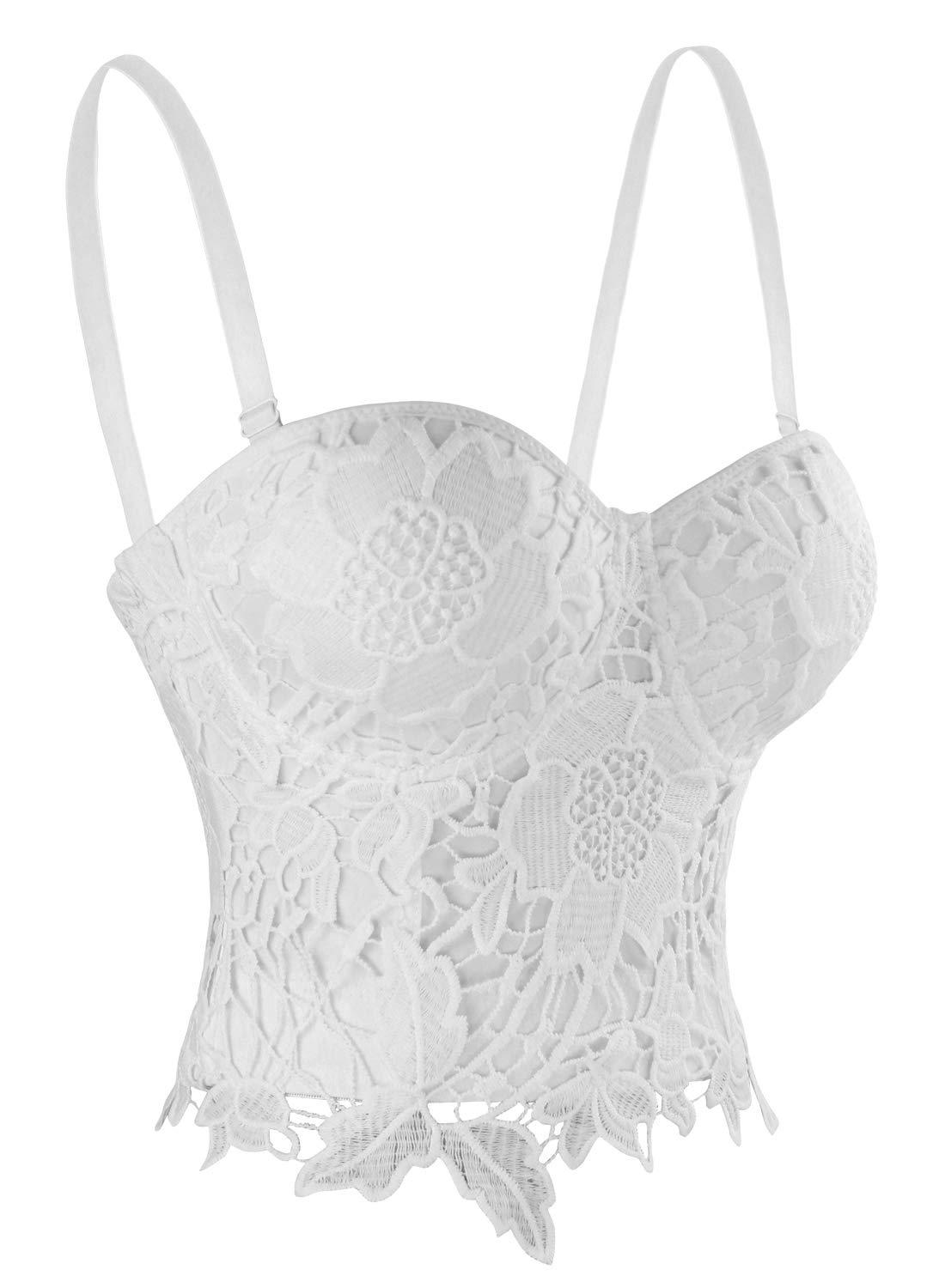 Charmian Women's B Cup Sexy Beauty Floral Lace Bustier Club Party Crop Top Bra White 6X-Large 1