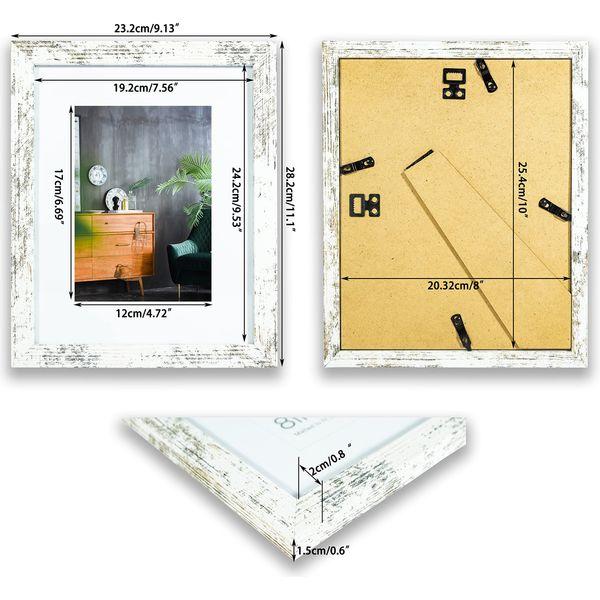 LOKCASA 8x10 Photo Frames Set of 6,Matted For 5x7 or Display 8x10 without Mount,Glass Window,Tabletop or Wall Mount,Distressed White 3