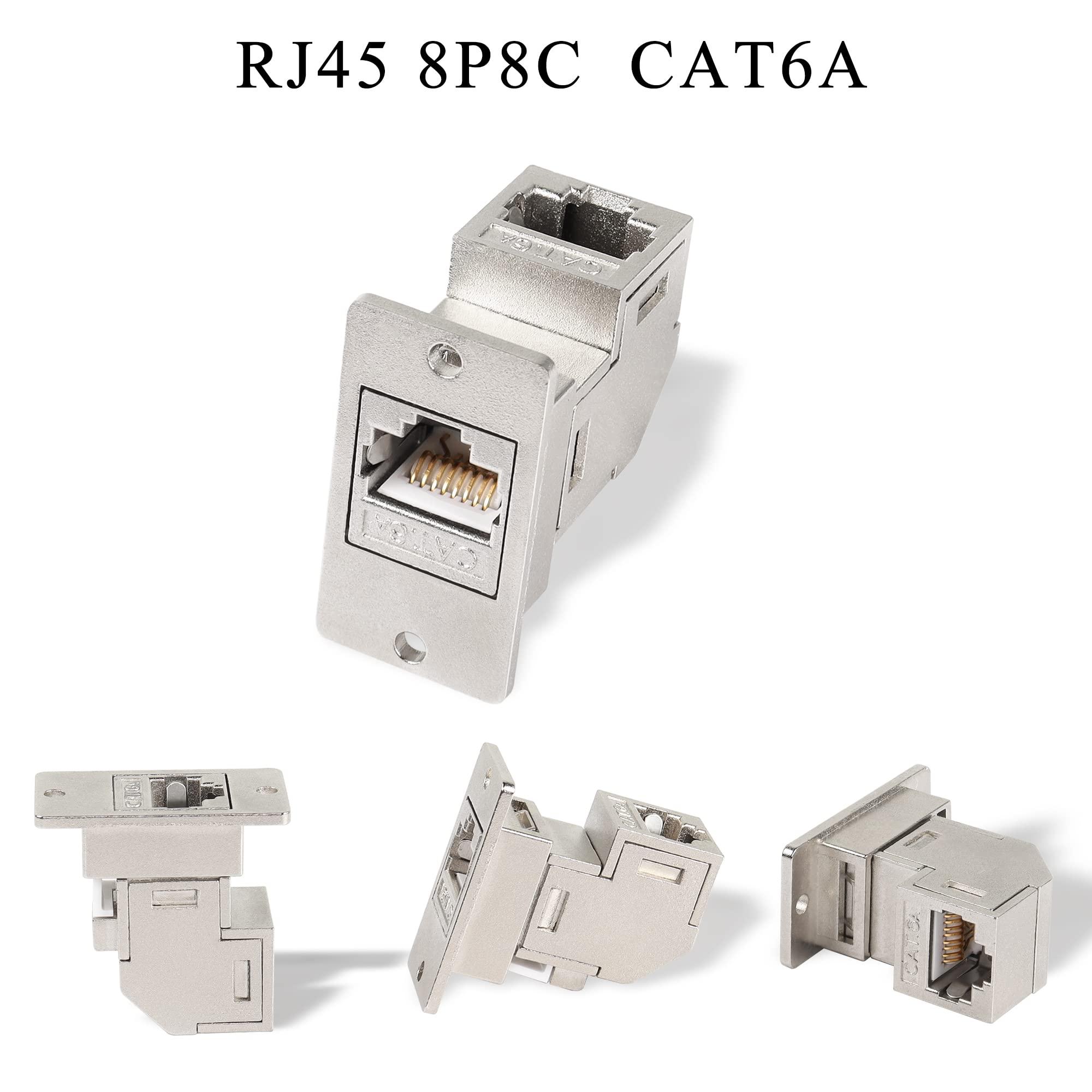 QIANRENON CAT6A RJ45 Rectangular Panel Mount 90° Angle Network Adapter RJ45 8P8C Female to female Ethernet Right Angle Connector Shielding, for Industrial Automation Medical Information Network 6