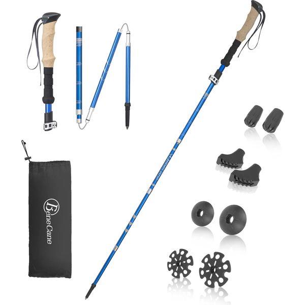 BeneCane Trekking Poles,2 pack Collapsible Adjustment Hiking Poles,Lightweight,Aluminum Walking Sticks with 4 Replacement Tips (Blue) 0