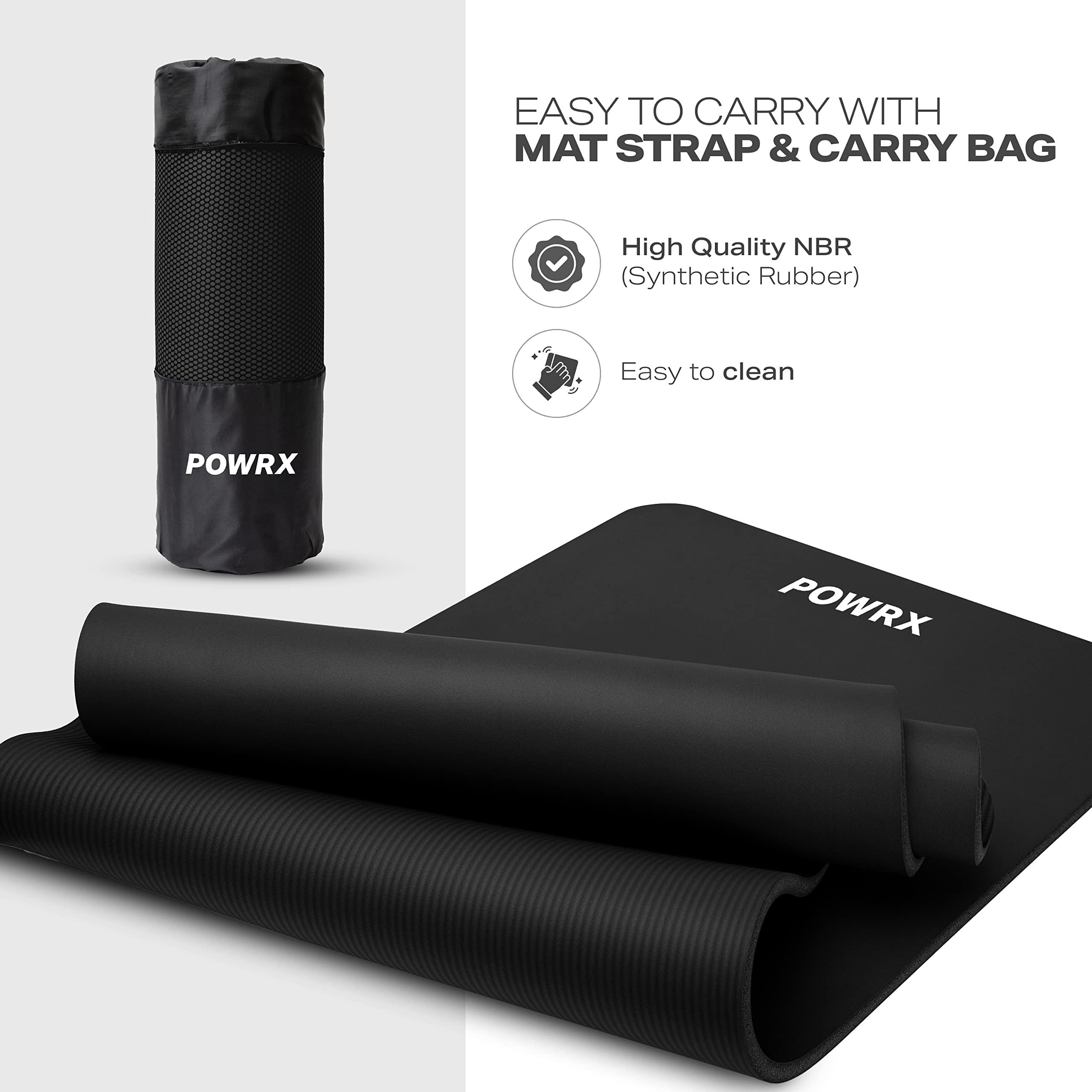 POWRX Exercise mat | Yoga mat Premium incl. carrying strap + bag + exercise poster FREE | Skin-friendly fitness mat phthalate-free | 75" x 24" x 0.6", Black 2