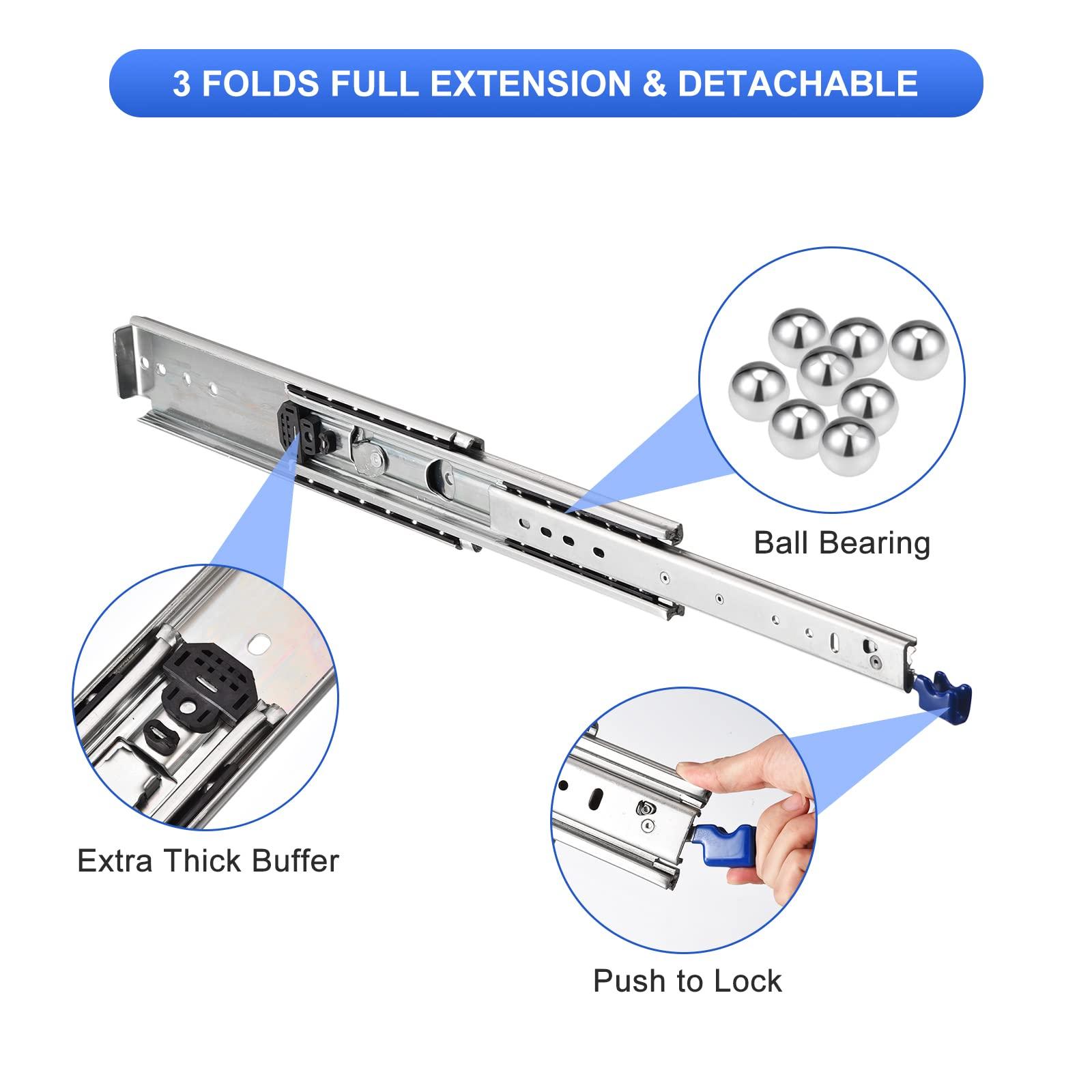 sourcing map Drawer Slides with Lock, 14 Inch Full Extension Side Mount Ball Bearing Locking Rails 120 Kg Load Capacity Locking Drawer Slides for Truck RV Cabinet 3