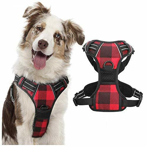 rabbitgoo Dog Harness, No-Pull Pet Harness with 2 Leash Clips, Adjustable Soft Padded Dog Vest, Reflective No-Choke Pet Oxford Vest with Easy Control Handle for Large Dogs, Plaid, XL 0