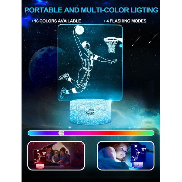 Nice Dream Basketball Player Dunk Night Light for Kids, 3D Illusion Night Lamp, 16 Colors Changing with Remote Control, Room Decor, Gifts for Children Boys Girls 4