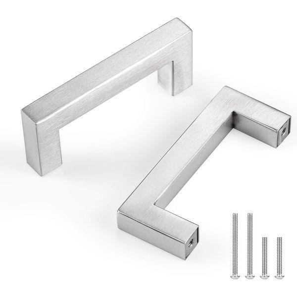 CZC HOME 30 Pack 140mm Cabinet Handles, Stainless Steel Drawer Square Drawer Pulls, 128mm Hole Center Cupboard Handles with 2 Sizes Screws for Kitchen Dresser Door Brushed Nickel 0