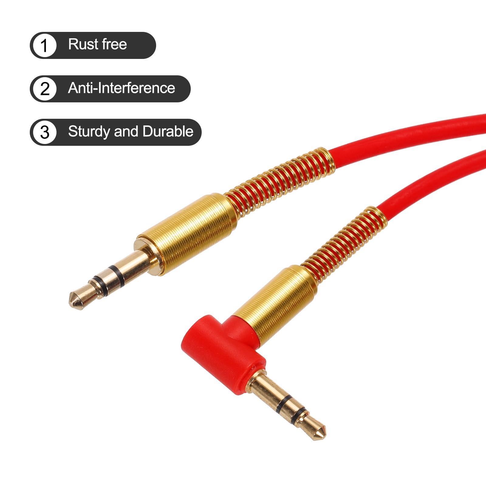 sourcing map 3.5mm TRS Aux Spring Cable Male to Male Auxiliary Audio HiFi Headphone Cord 3.3ft for Phone Headphone Speaker Stereo Echo, Red 2