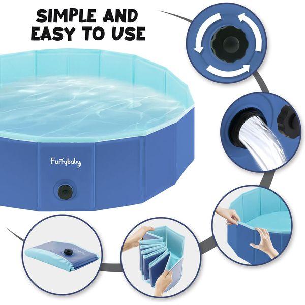 furrybaby Dog Pool, Durable Dog Paddling Pool with Quick Drainage Hole, Foldable and Non Inflatable, Thickened Kids Paddling Pool Small for Garden Baby Pet Puppy Cat Bath (Navy 80cm) 3