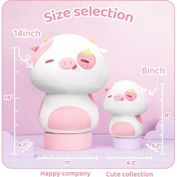 Mewaii 14'' Soft Strawberry Cow Pillows Mushroom Stuffed Animal Plush Plushie Squishy Toy - White 3