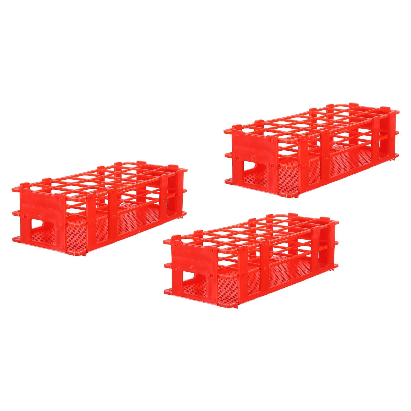 sourcing map PP Plastic Test Tube Rack Holder 21 Holes 3 Layers Lab Detachable Tube Holder Red for 30mm Test Tubes, Pack of 3 5