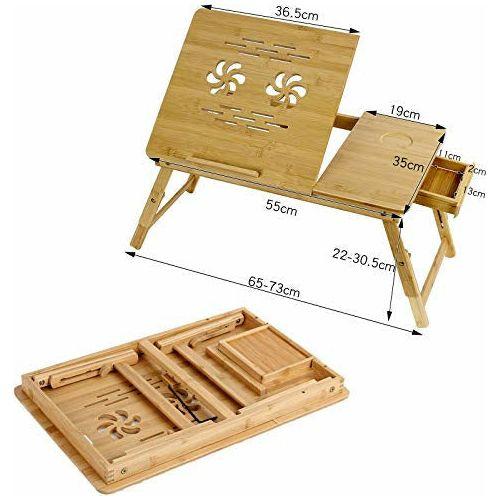 GRANDMA SHARK Foldable Laptop Desk Bamboo Foldable Laptop Bed Table Tray Notebook Computer Sofa Table Stand Height & Angle Adjustable lapdesk Lap desk with Drawers (55 Ãâ 35 cm) 1
